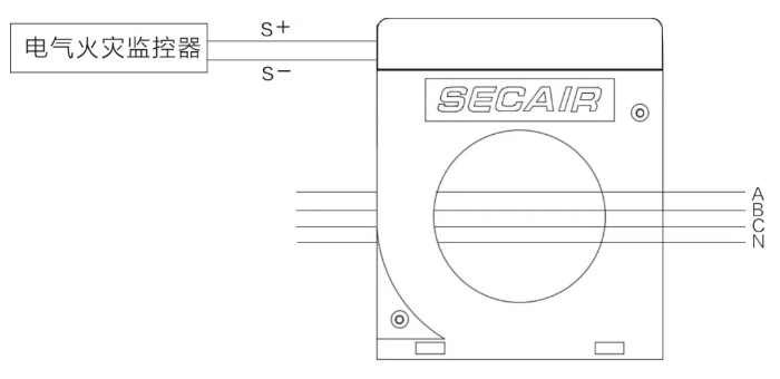 J-SCM41(160)剩余電流式<a href=http://m.myccterminal.com/dianqihuozai/ target=_blank class=infotextkey>電氣火災(zāi)監(jiān)控</a>探測器接線圖
